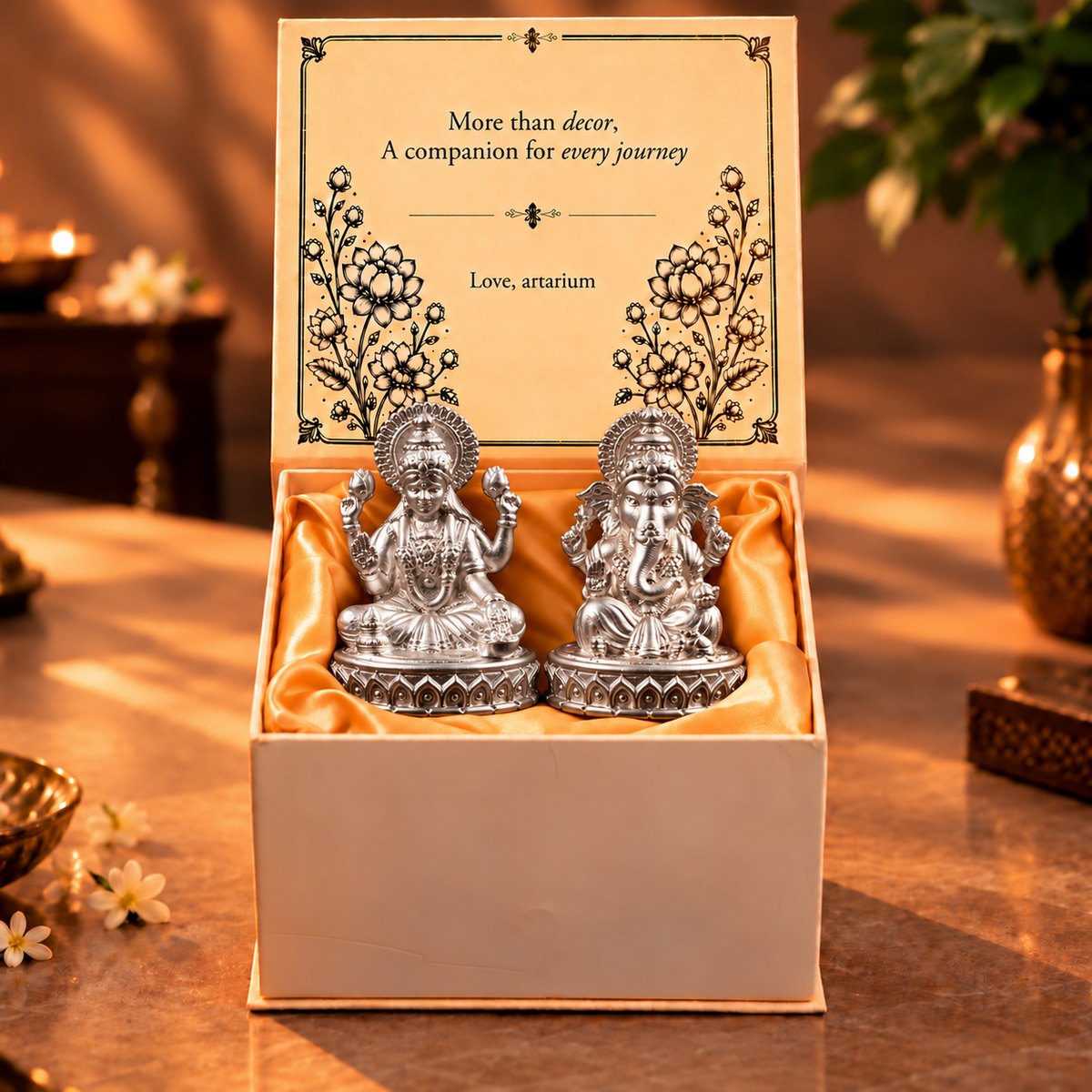 Shubh Lakshmi Ganesh Pure Silver Idol Set (Hollow) with Premium Packaging 