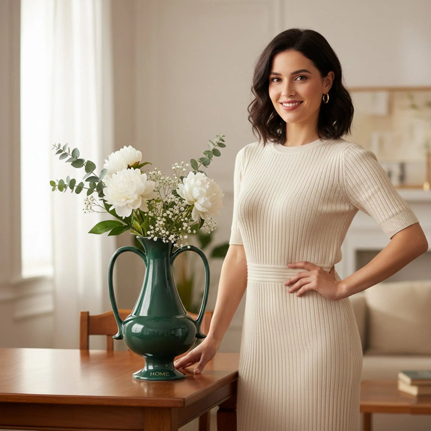 A Gleam in Green - Ceramic Amphora Vase