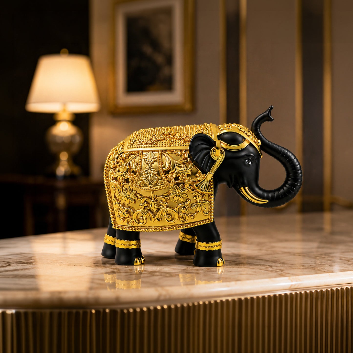 Royal Elephant Gold Plated Statue 