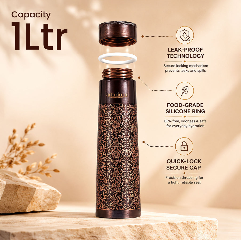 Etching Copper Bottle with Set of Copper Glass 