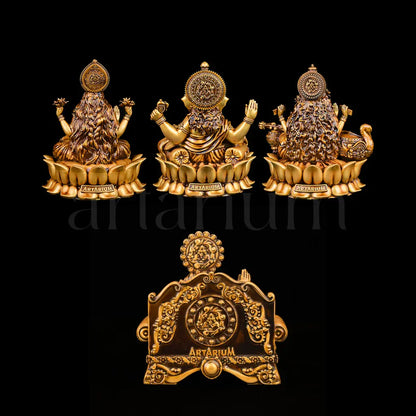 Mahalakshmi Ganapati Saraswati Murti (Lotus) & Kuber Idols Set