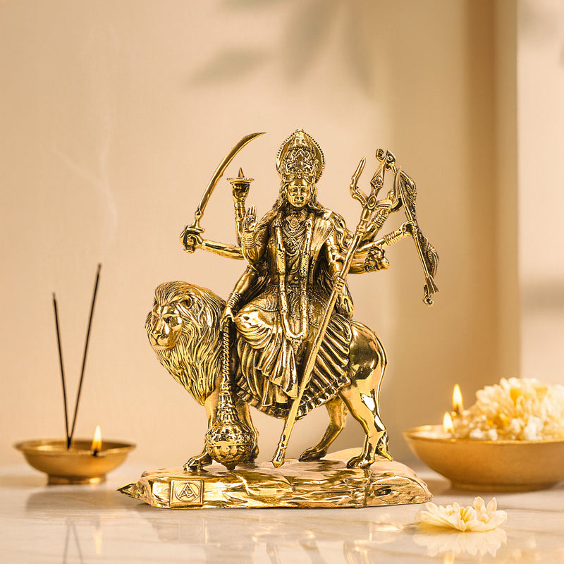 Brass Durga Idol Gold Plated