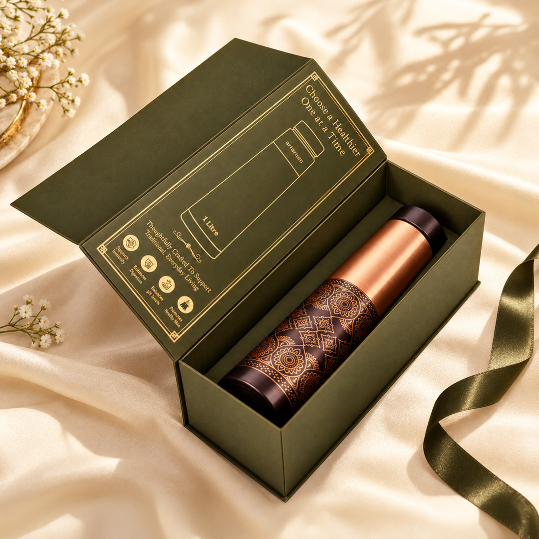 Dual Finish Copper Bottle with Premium Packaging 