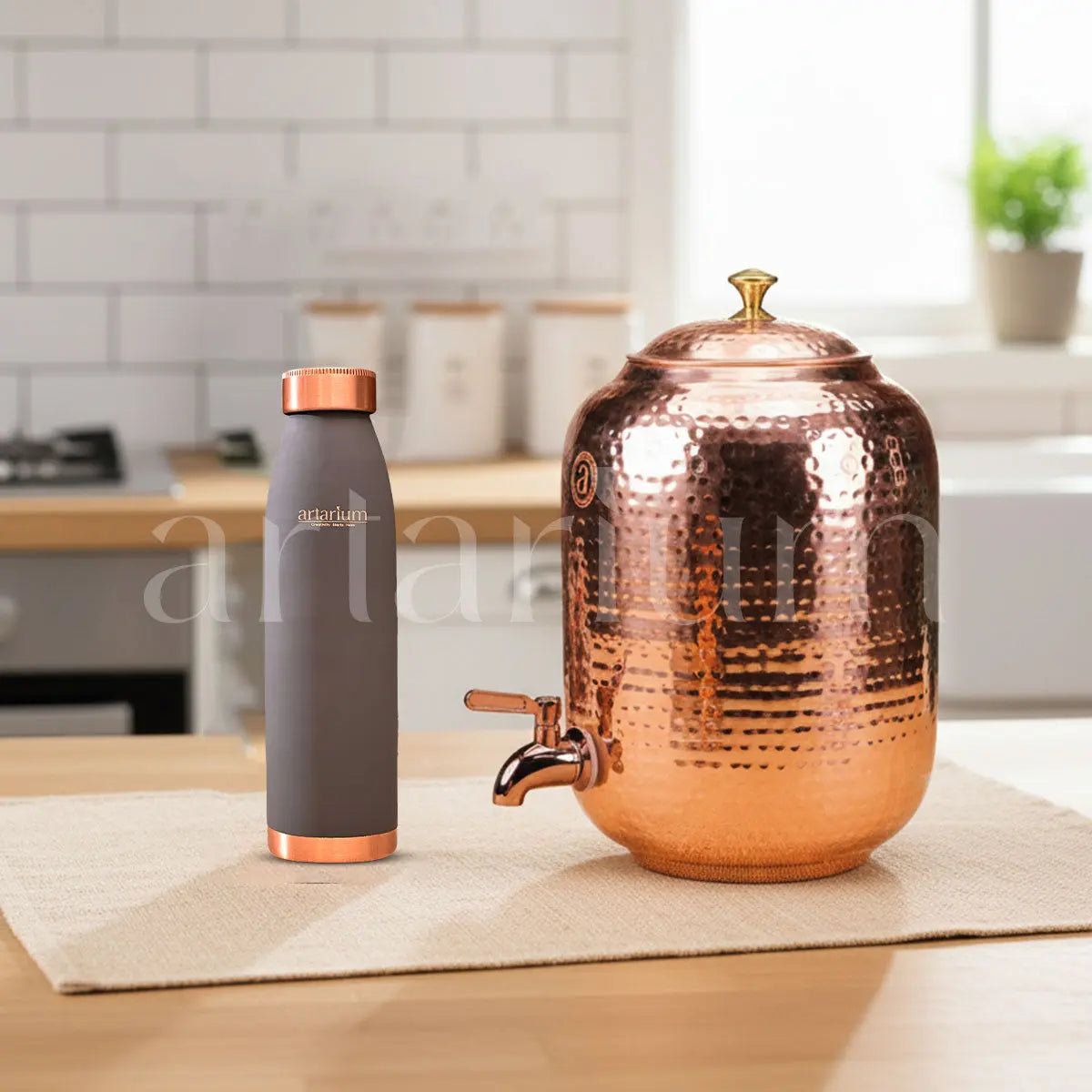 Copper Water Dispenser & Bottle Set