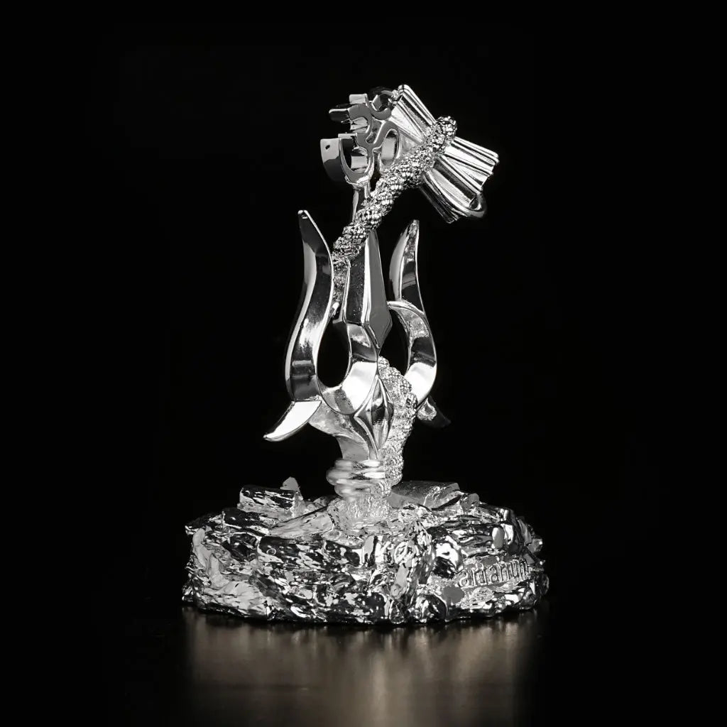 Lord Shiva Trishul With Damru Silver Plated