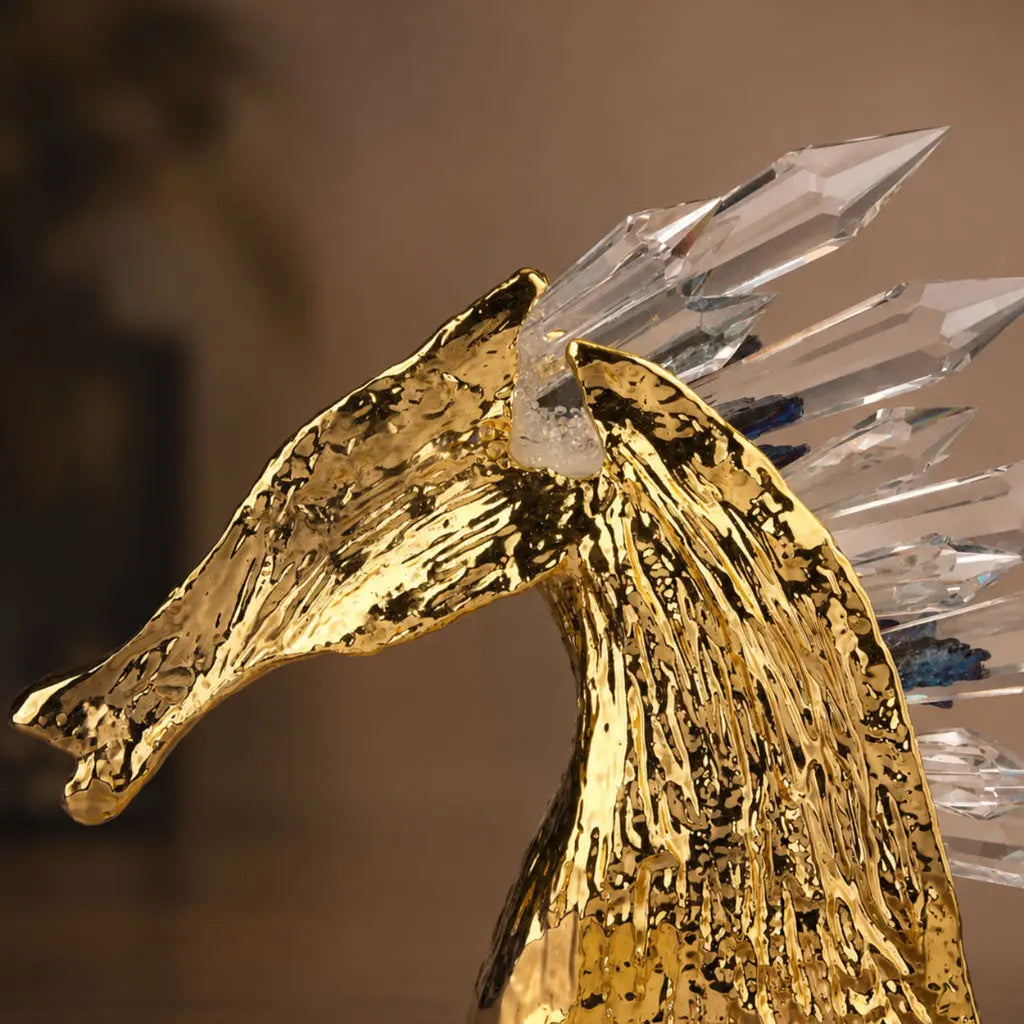 Crystal Prism Golden Horse Figurine 