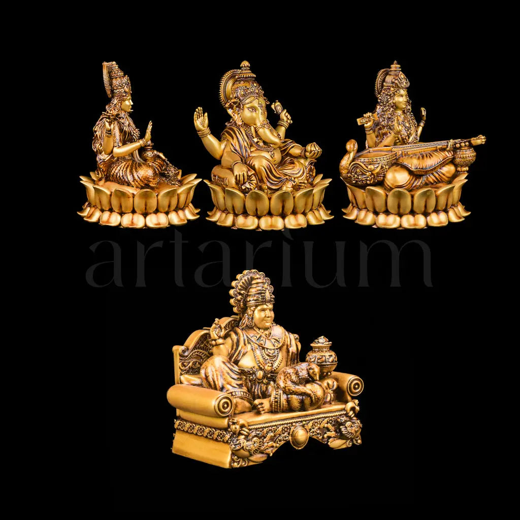 Mahalakshmi Ganapati Saraswati Murti (Lotus) & Kuber Idols Set