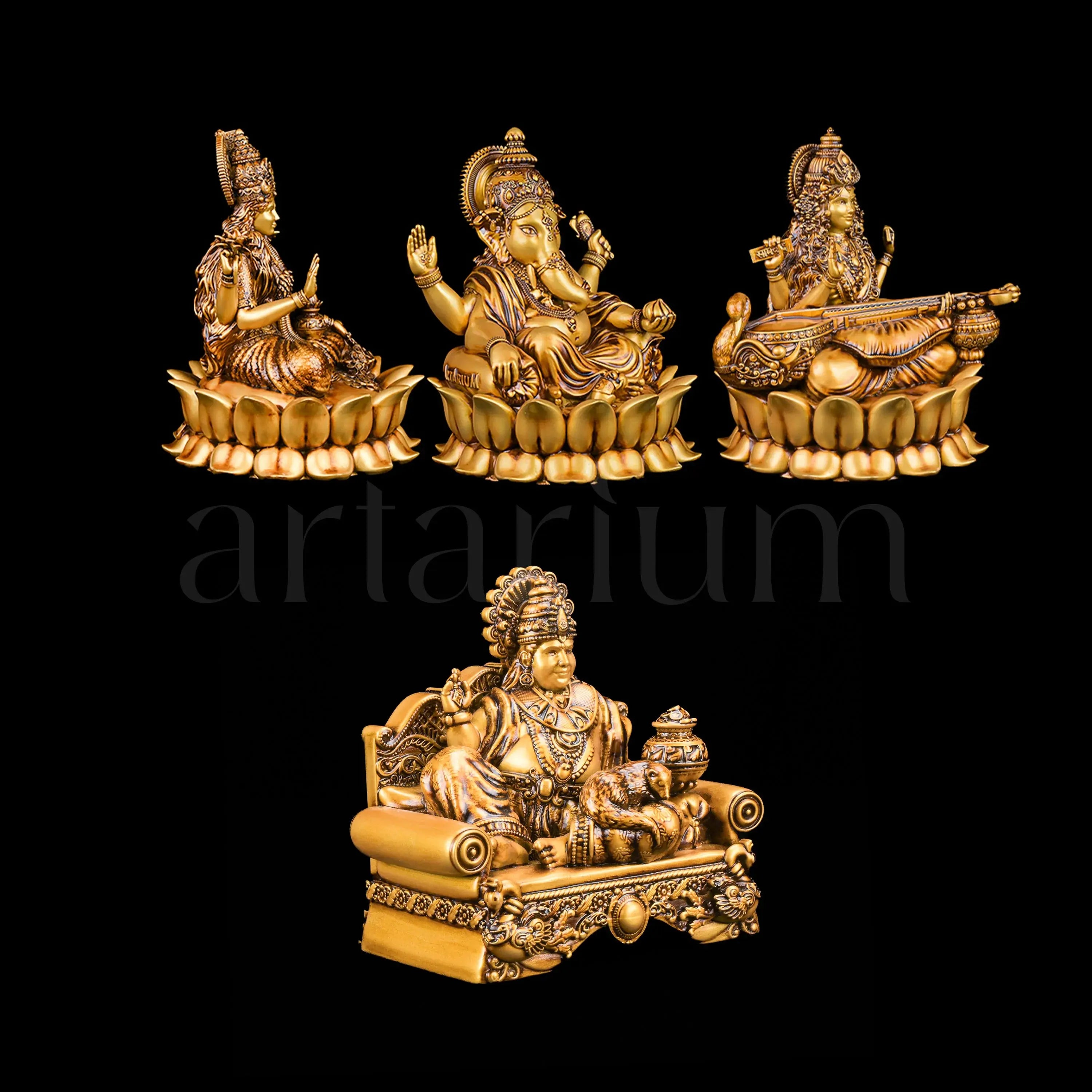 Mahalakshmi Ganapati Saraswati Murti (Lotus) & Kuber Idols Set