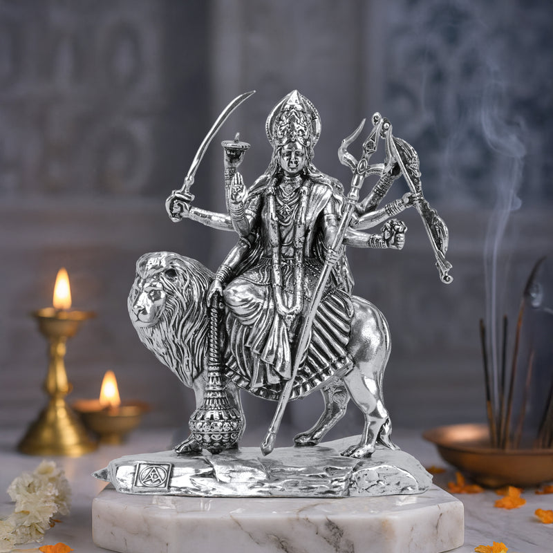 Brass Durga Idol Silver Plated