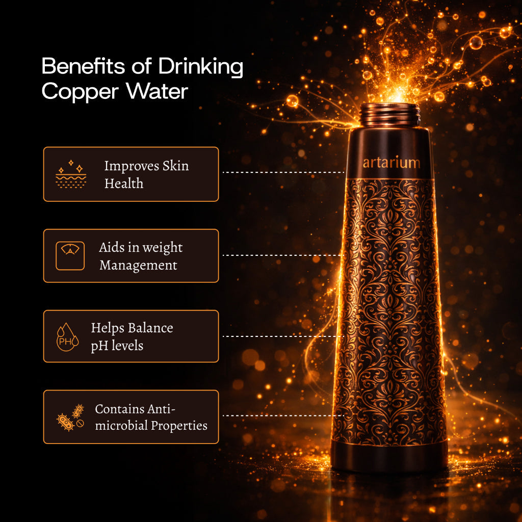 Etching Copper Bottle with Set of Copper Glass 