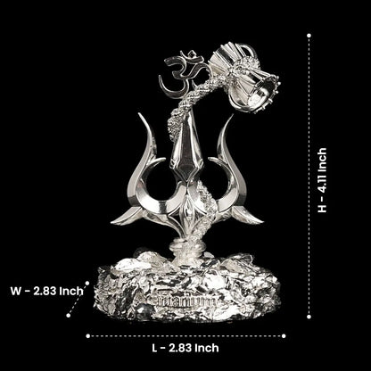 Lord Shiva Trishul With Damru Silver Plated