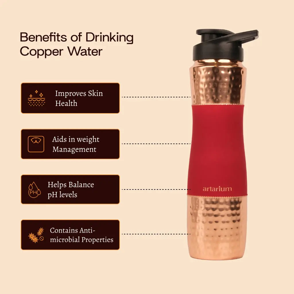 Hammered Copper Sipper Bottle with Cleaning Brush
