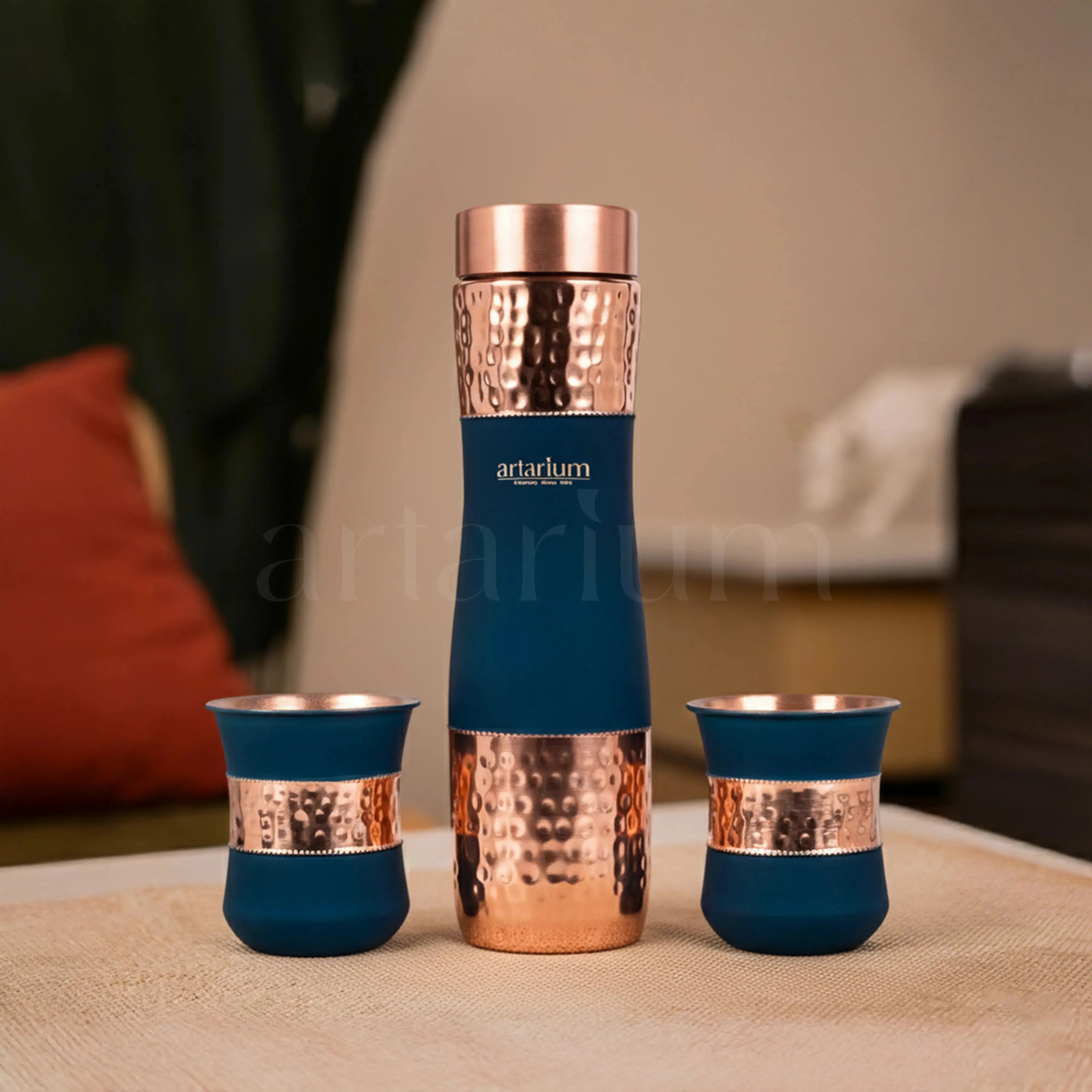 Hammered Copper Bottle in Cups Artarium