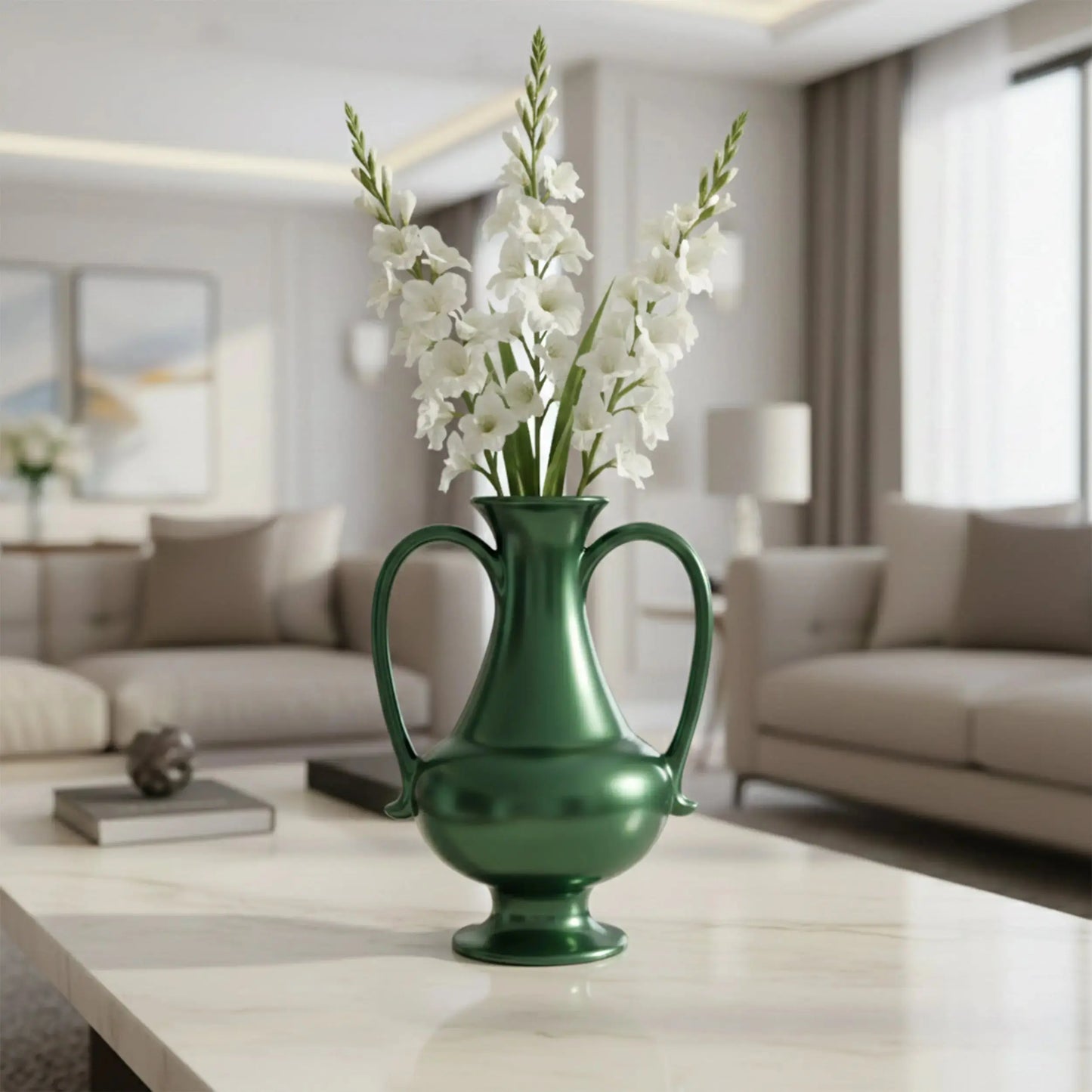 A Gleam in Green - Ceramic Amphora Vase