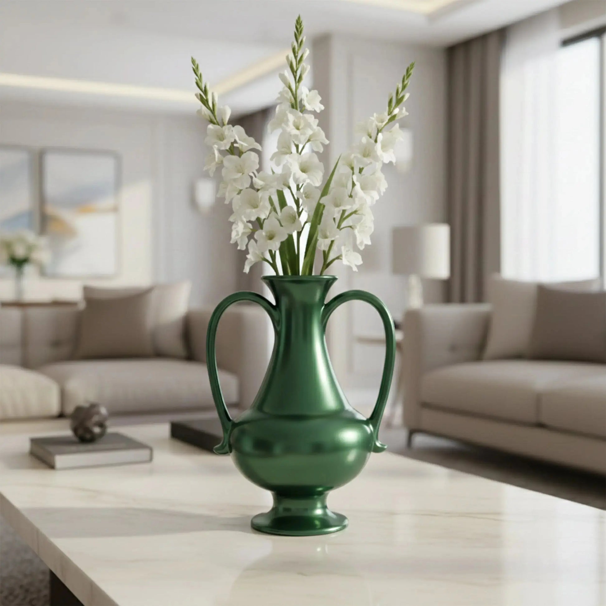 A Gleam in Green - Ceramic Amphora Vase