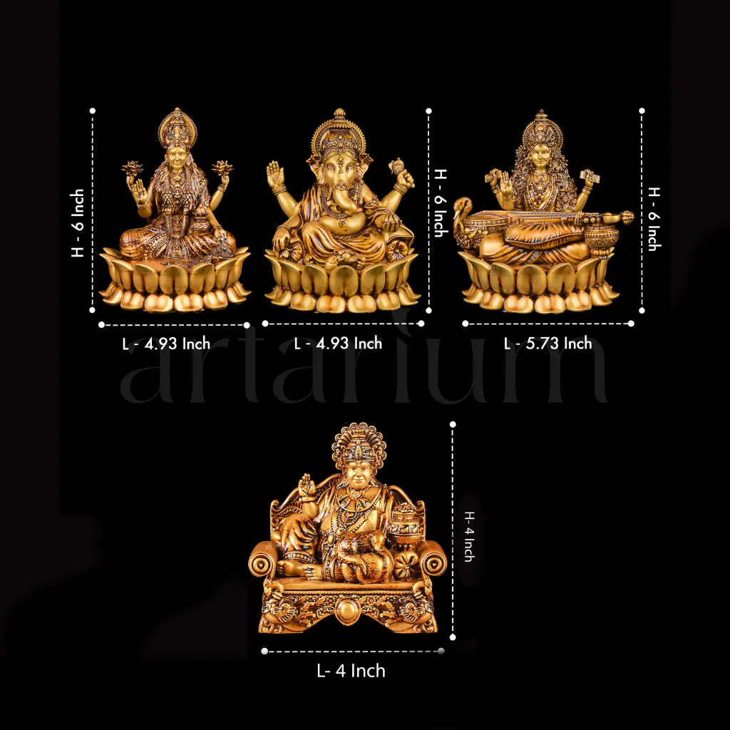 Mahalakshmi Ganapati Saraswati Murti (Lotus) & Kuber Idols Set