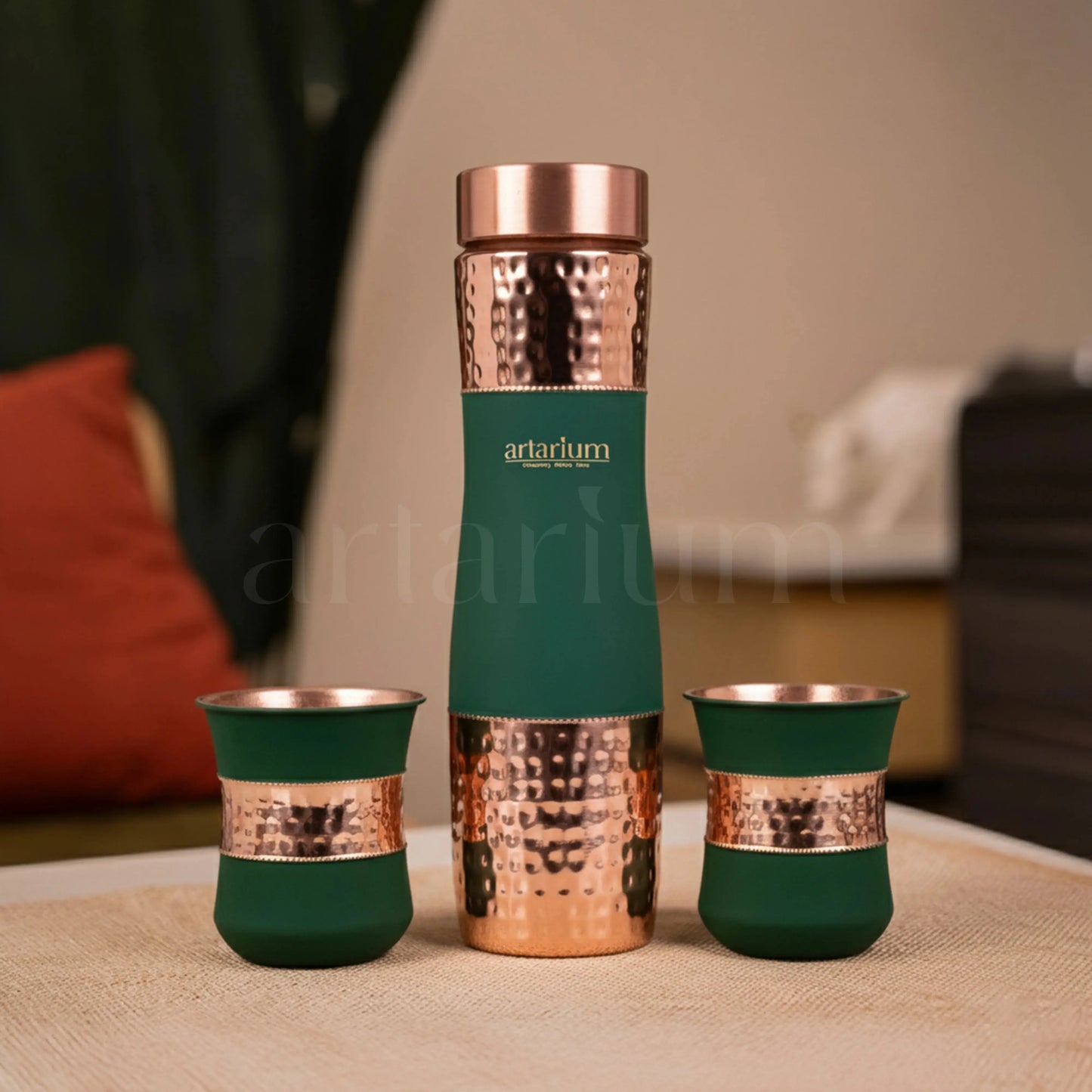 Hammered Copper Bottle in Cups Artarium