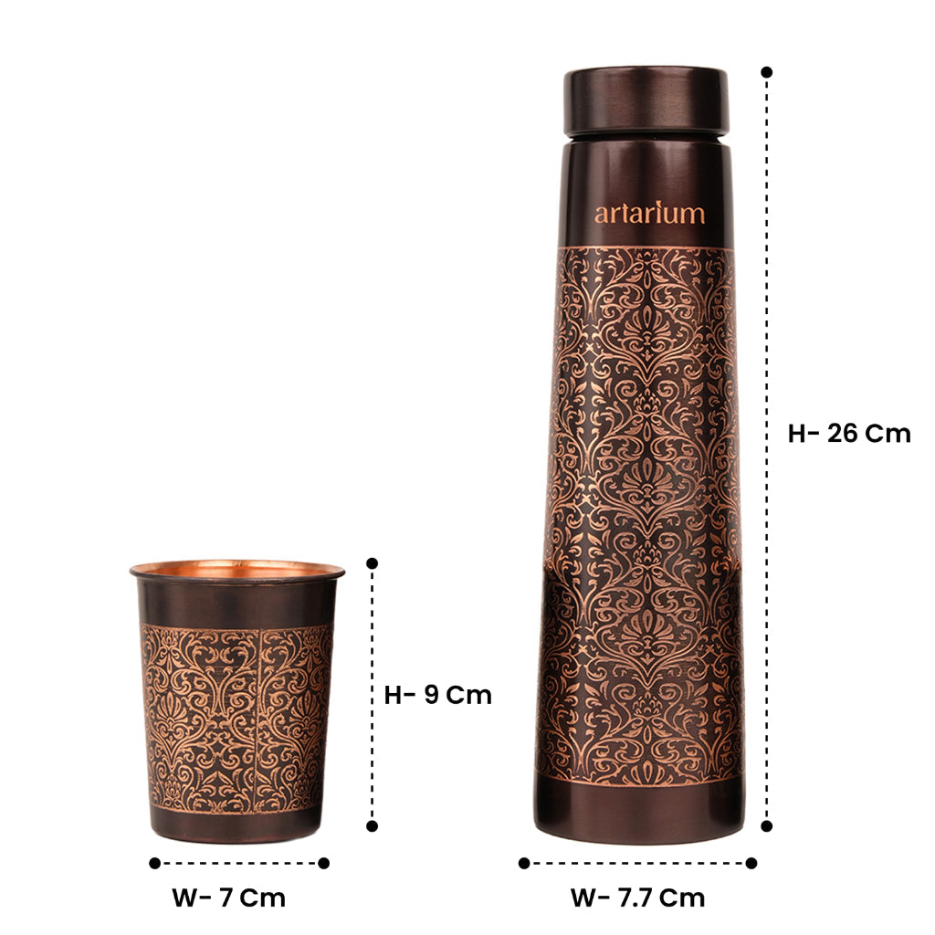 Etching Copper Bottle with Set of Copper Glass 