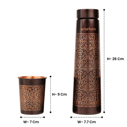 Etching Copper Bottle with Set of Copper Glass 
