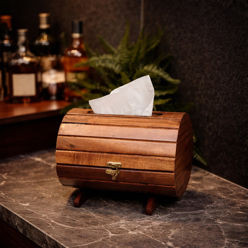 Wooden Wine Barrel Tissue Box