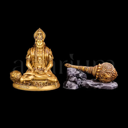 Meditating Hanuman Statue & Gada Idols Set