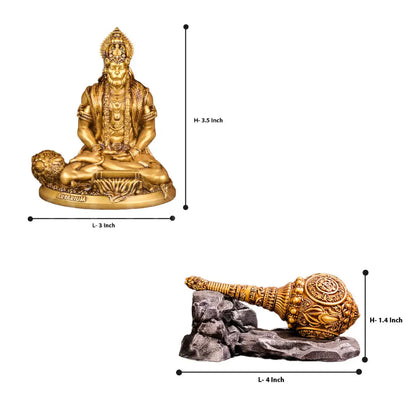 Meditating Hanuman Statue & Gada Idols Set