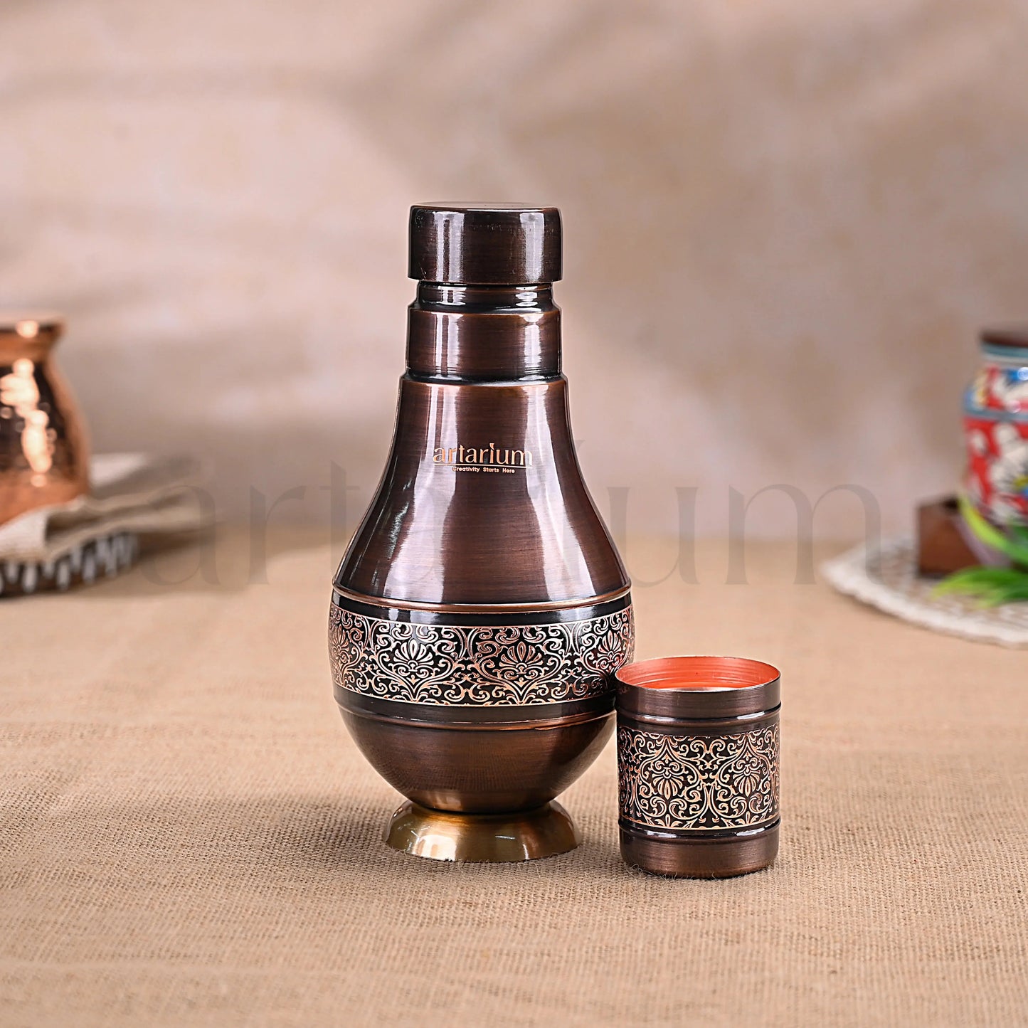 Antique Etching Pear Copper Jar with Gift Box theartarium