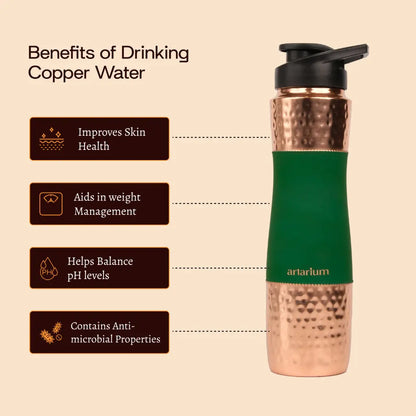 Hammered Copper Sipper Bottle with Cleaning Brush