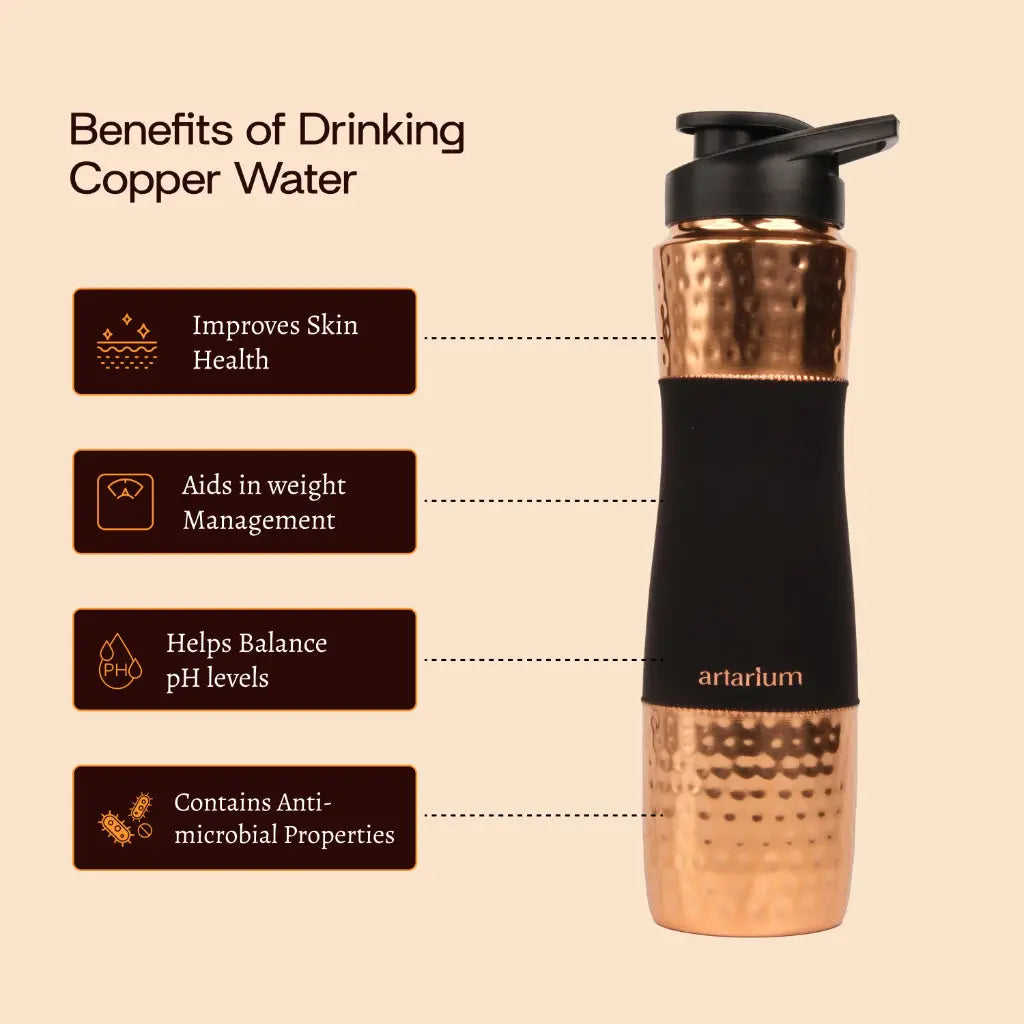 Hammered Copper Sipper Bottle with Cleaning Brush