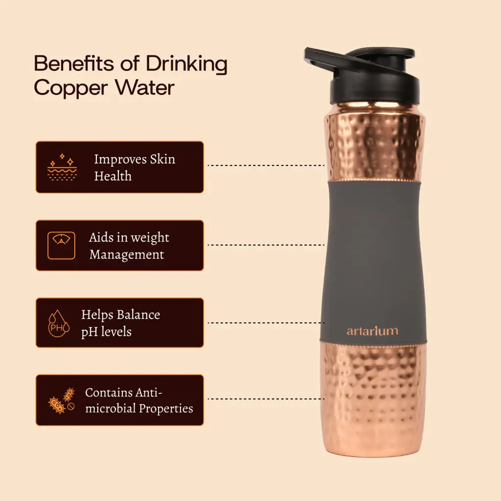 Hammered Copper Sipper Bottle with Cleaning Brush