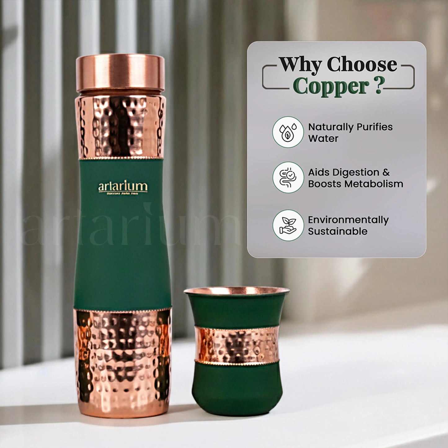 Hammered Copper Bottle in Cups Artarium