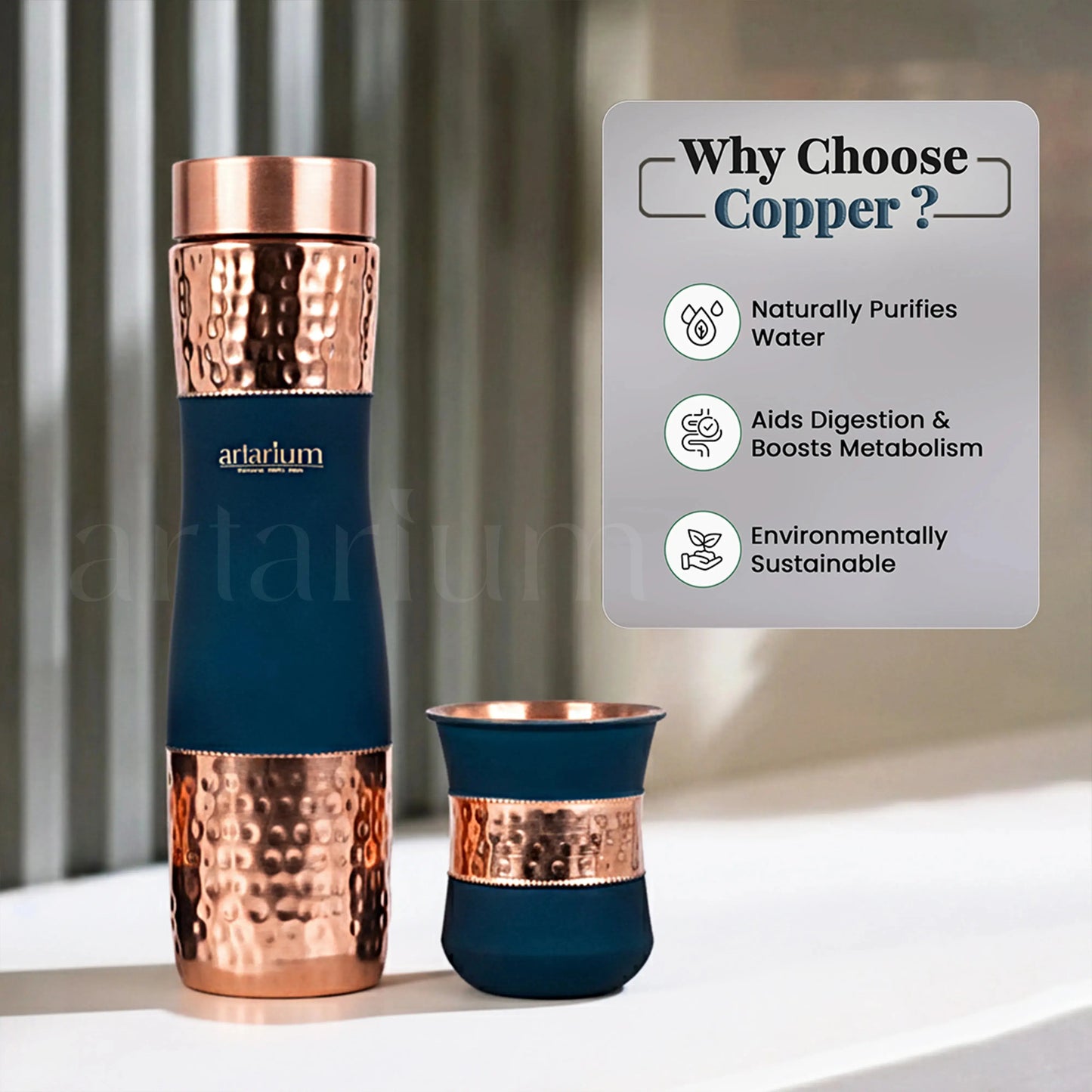 Hammered Copper Bottle in Cups Artarium