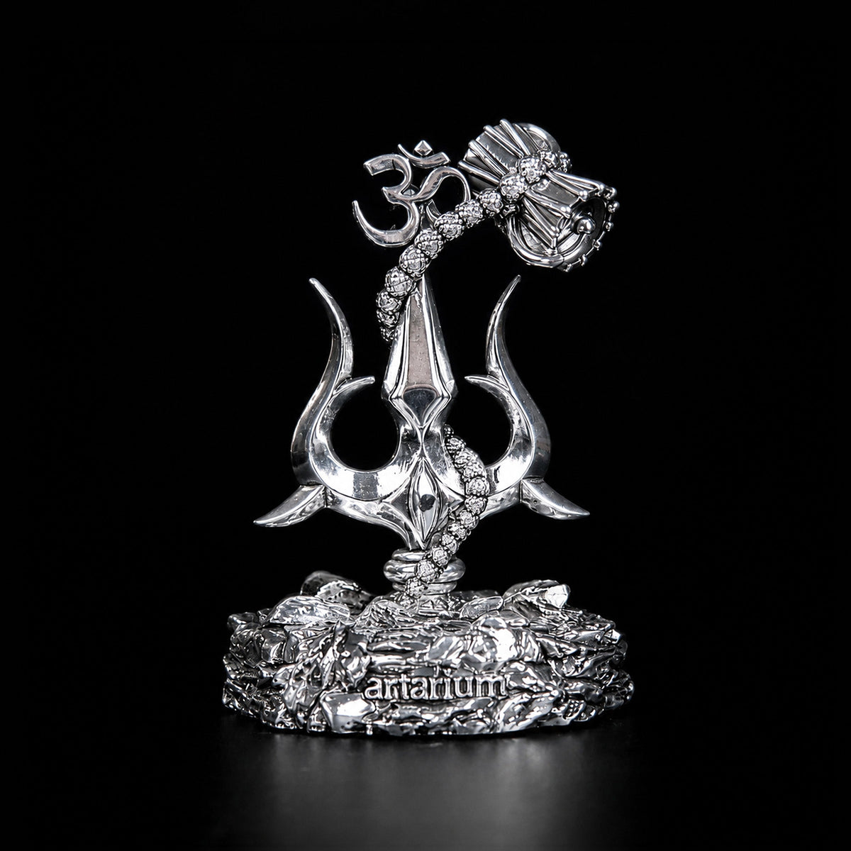 Lord Shiva Trishul With Damru Silver Plated 