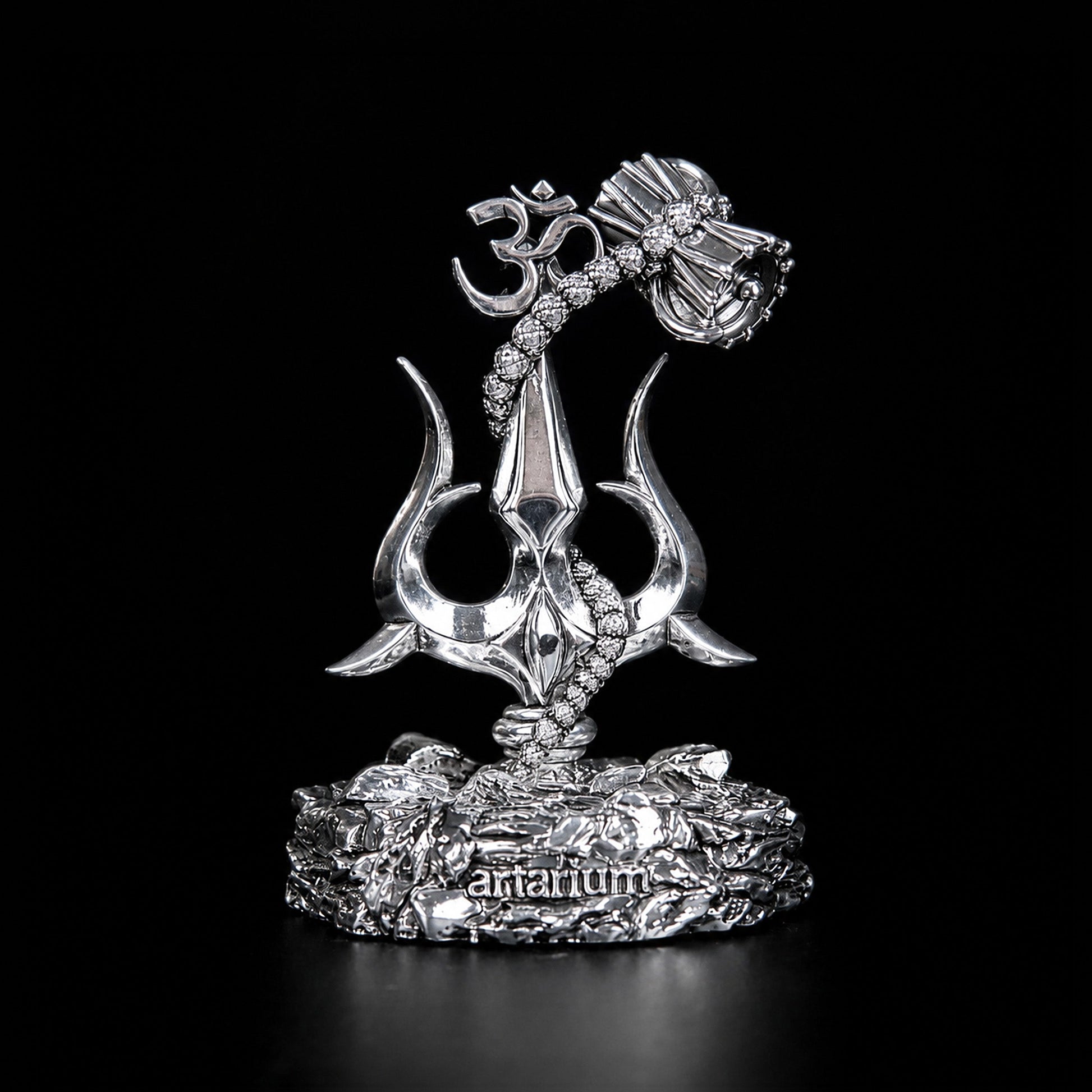 Lord Shiva Trishul With Damru Silver Plated 