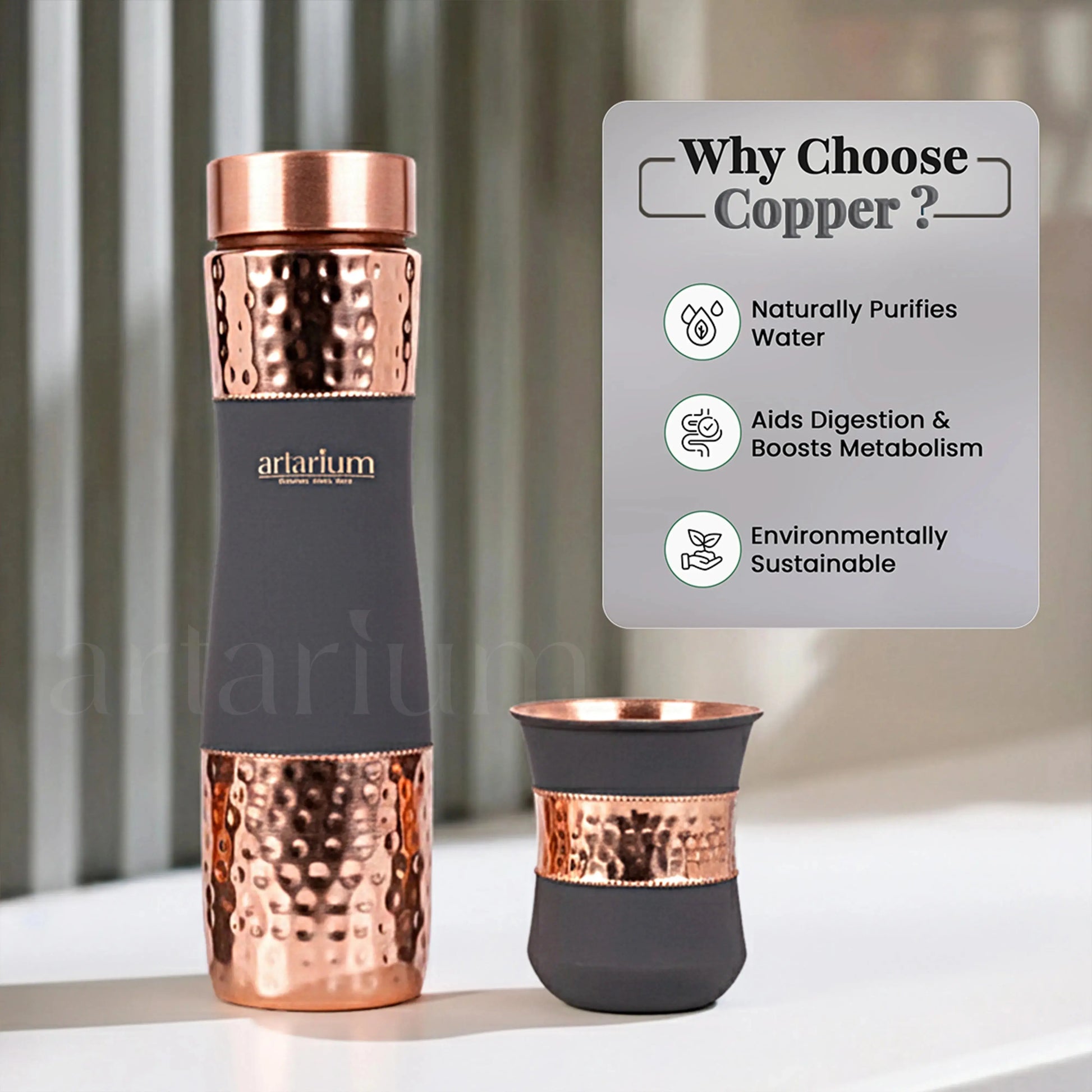 Hammered Copper Bottle in Cups Artarium