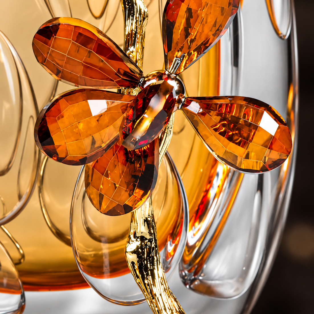 Crystal Flora Doré Alloy Petal Glass Vase 