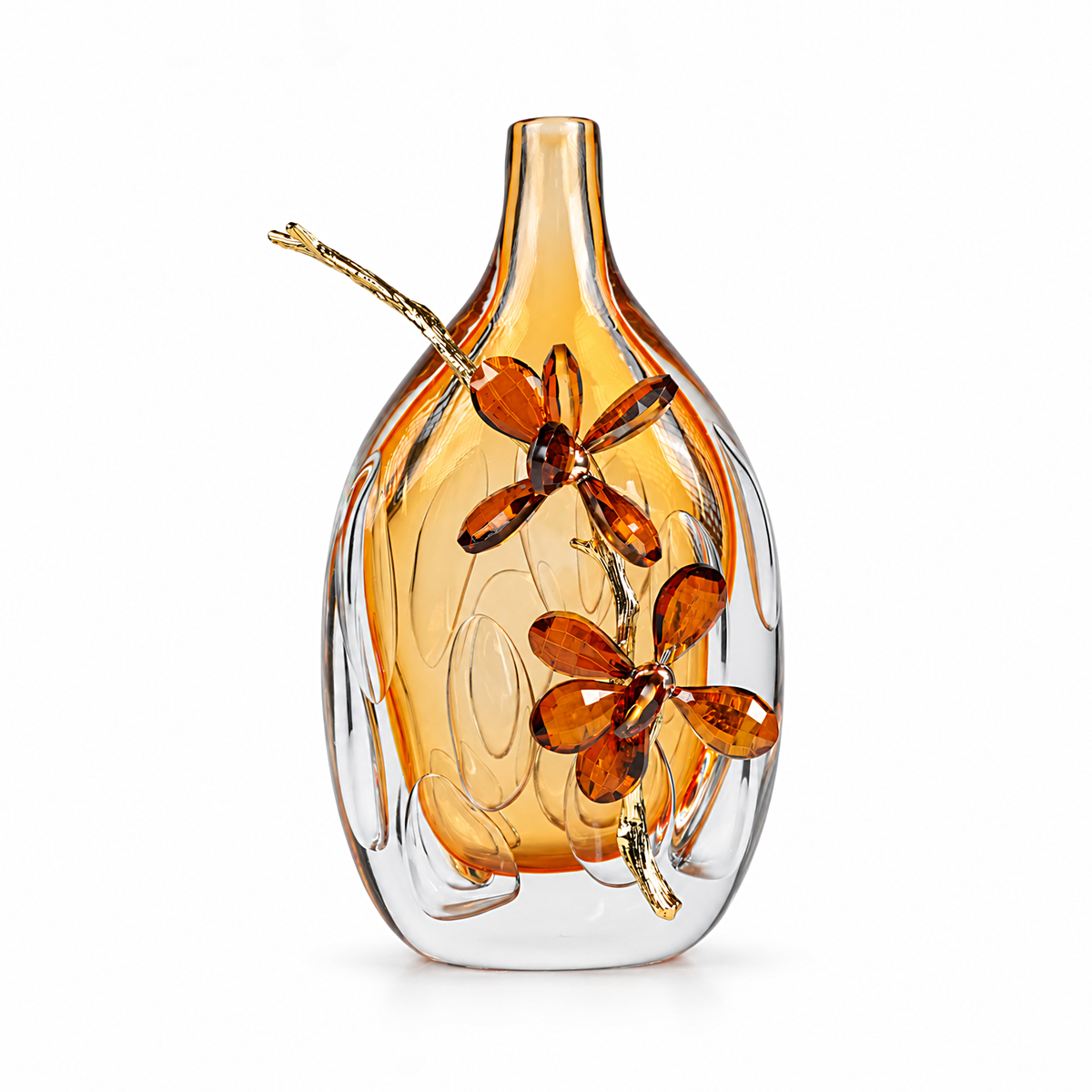 Crystal Flora Doré Alloy Petal Glass Vase 