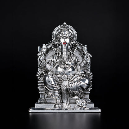 Lalitasana Ganesha Silver Plated Idol 