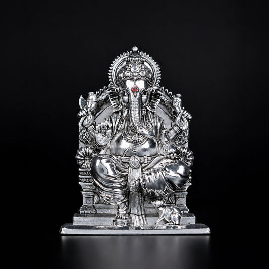 Lalitasana Ganesha Silver Plated Idol 