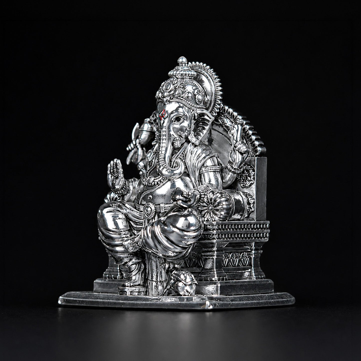 Lalitasana Ganesha Silver Plated Idol 