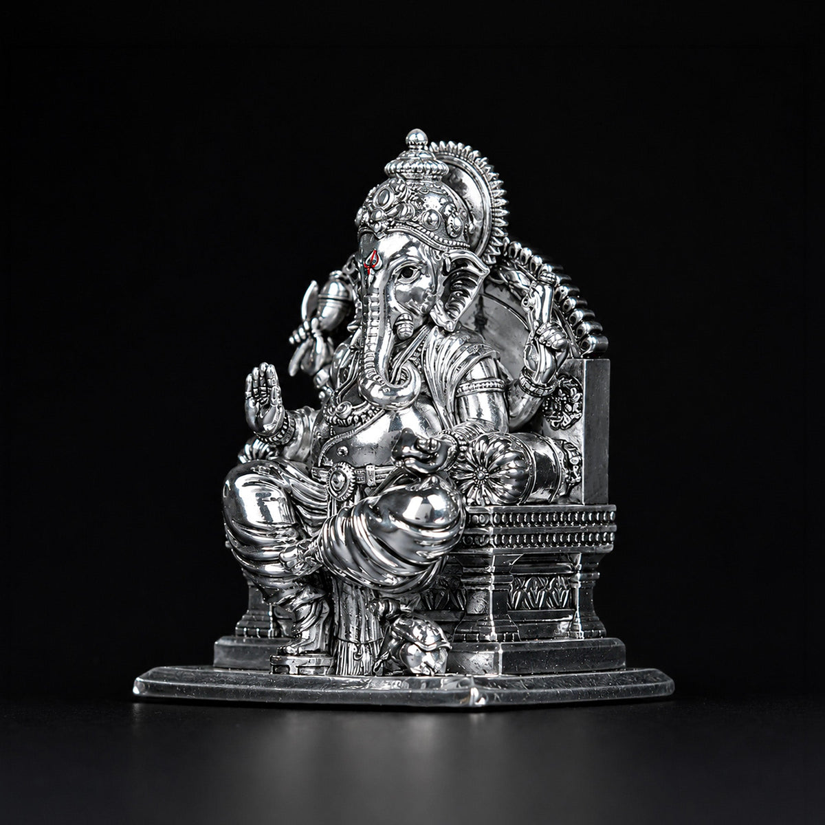 Lalitasana Ganesha Silver Plated Idol 