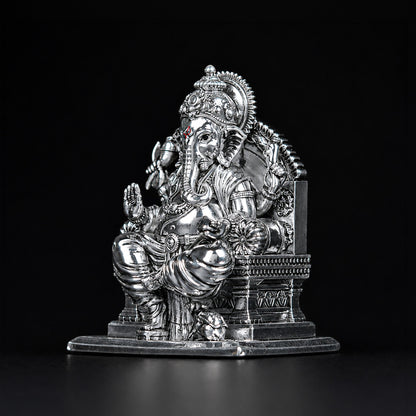Lalitasana Ganesha Silver Plated Idol 