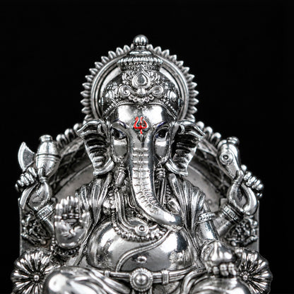 Lalitasana Ganesha Silver Plated Idol 