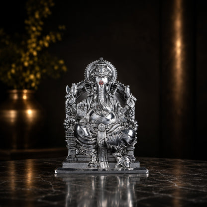 Lalitasana Ganesha Silver Plated Idol 