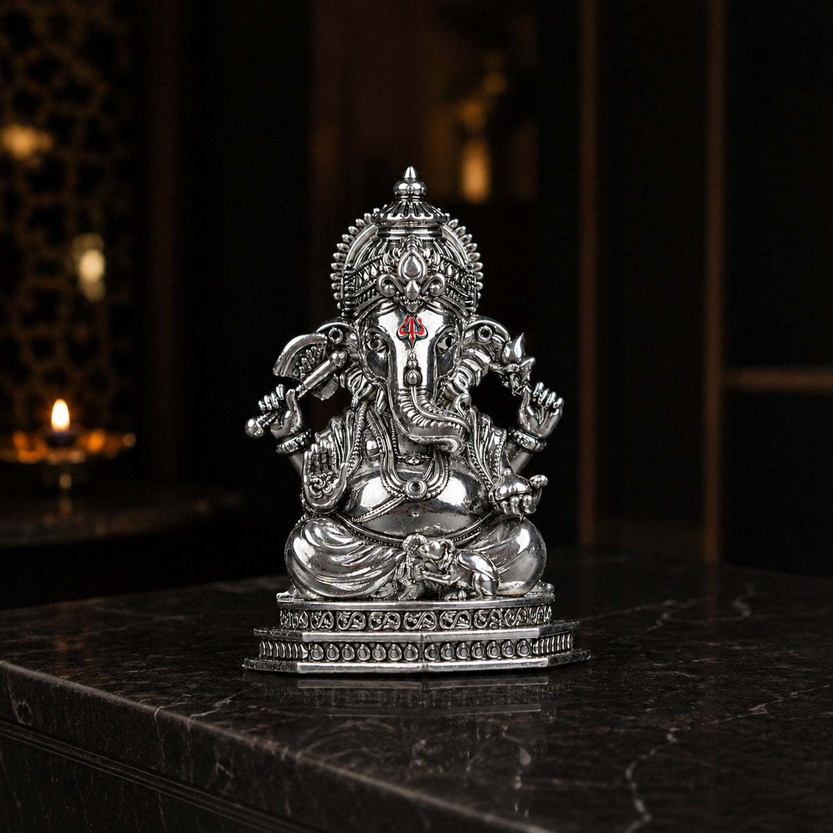 Divine Ganesha Silver Plated Idol 