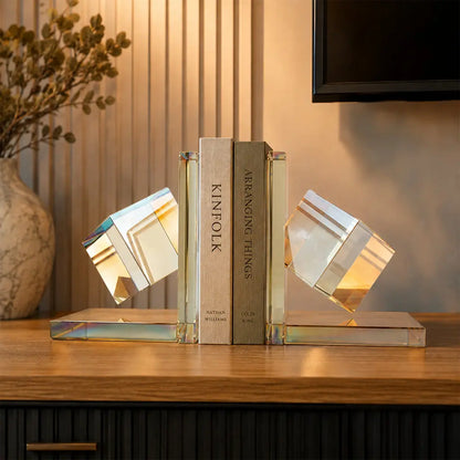 Optic Cube Crystal Bookends 