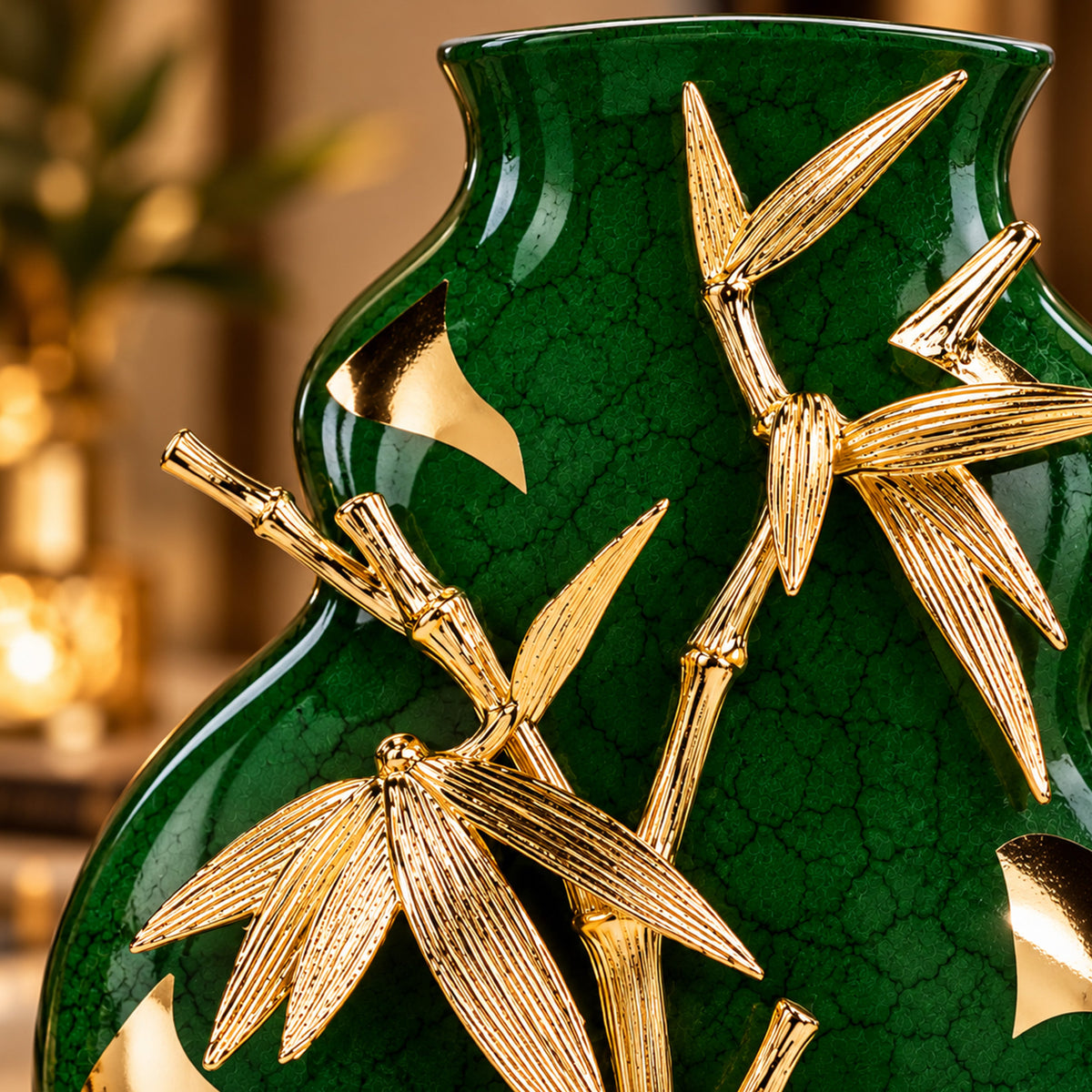 Zinc Alloy Petals Ceramic Emerald Vase 