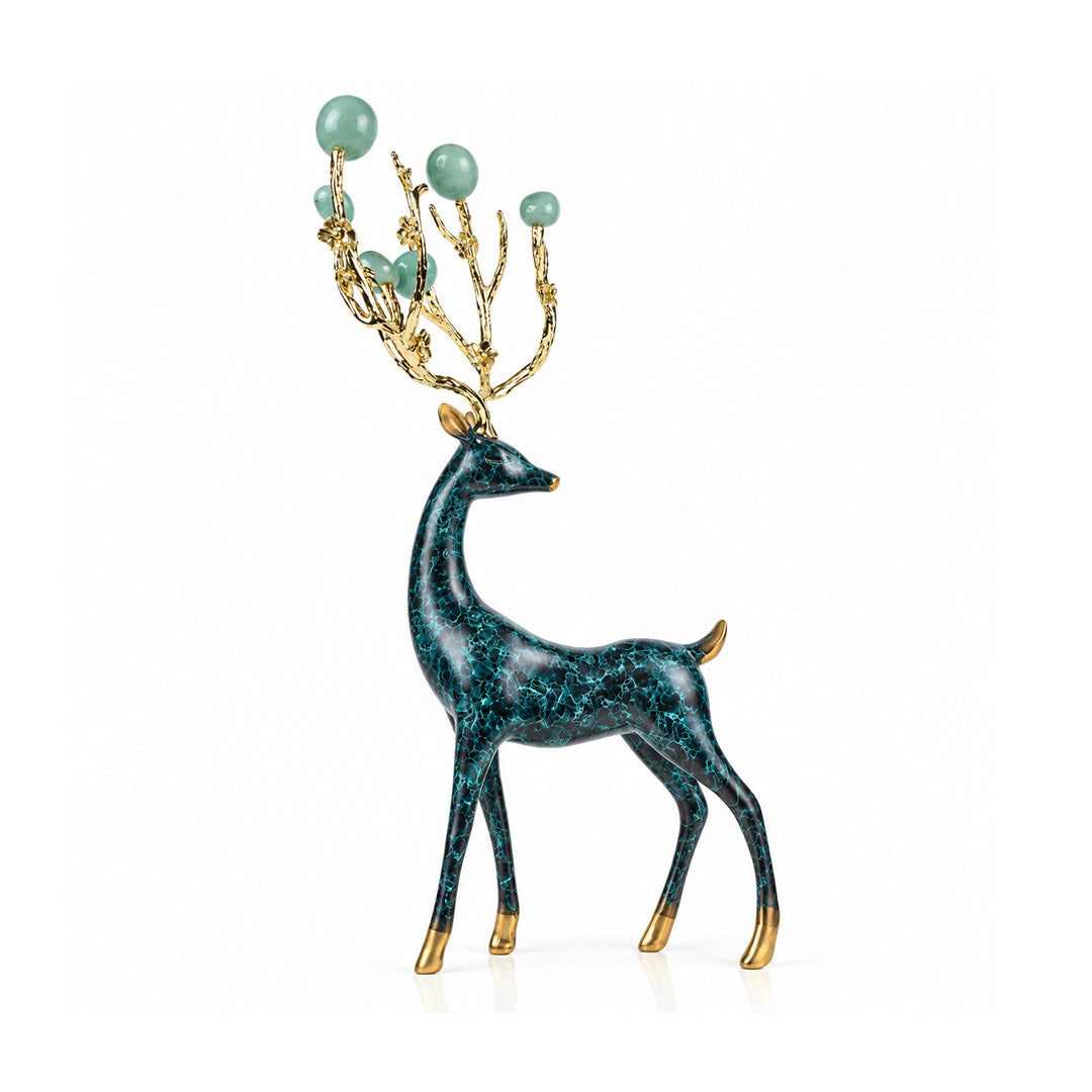 Zinc Alloy with Agate Horn Brass Deer Sculpture 