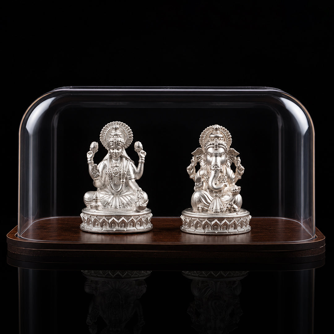 Laxmi Ganesh Pure Silver Idol (Hollow) with Acrylic Box 