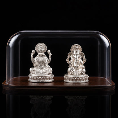 Laxmi Ganesh Pure Silver Idol (Hollow) with Acrylic Box 